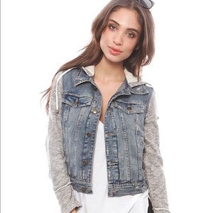 FP Distressed Denim Jacket with Detachable Hood